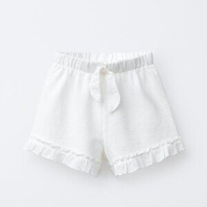 Zara Girl White Cream Ruffle Hem Drawstring Shorts Size 3-4